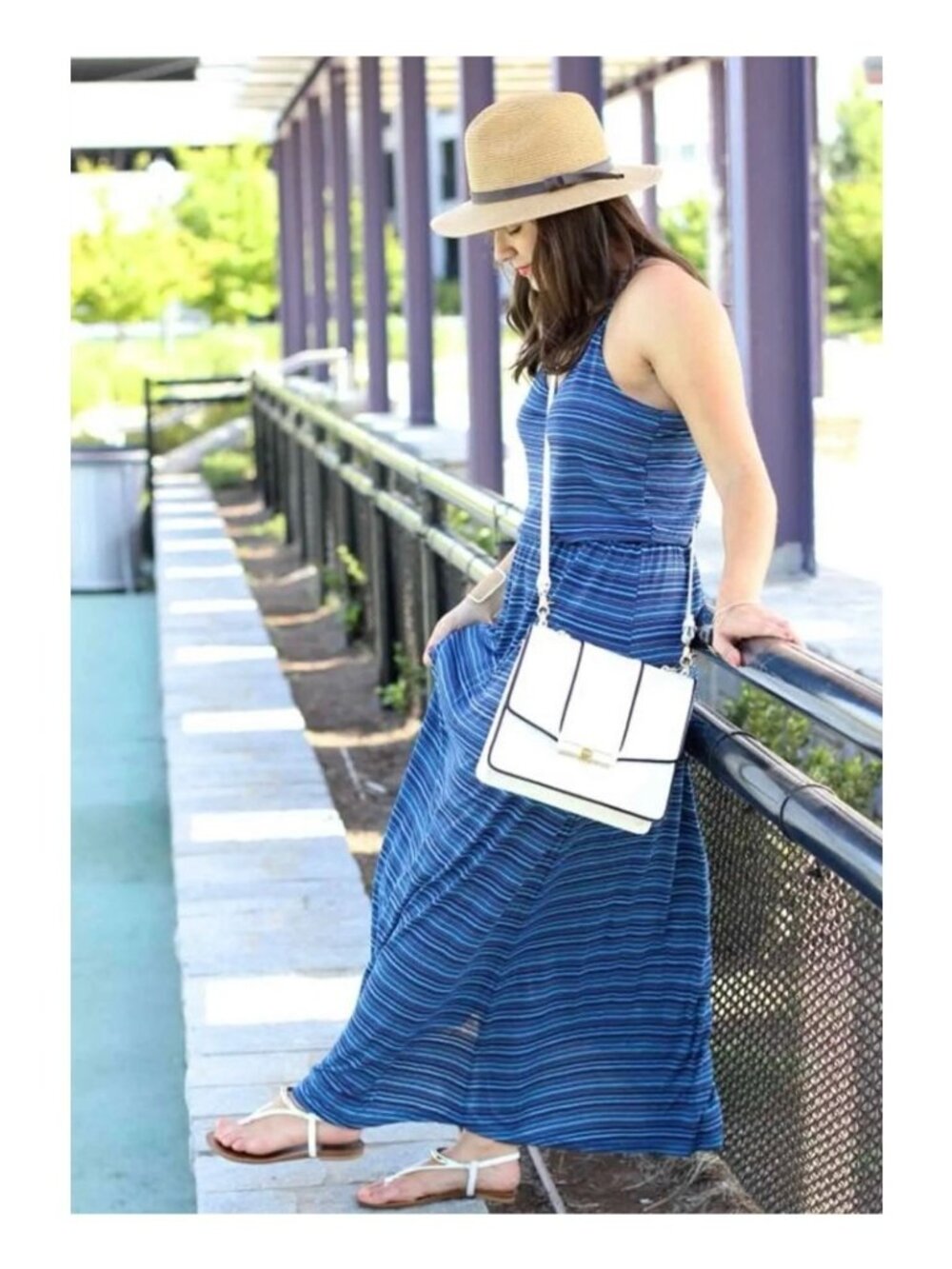 LC Lauren Conrad Blue Striped Racerback Maxi Dress Womens M Boho Coastal Resort - Picture 11 of 11